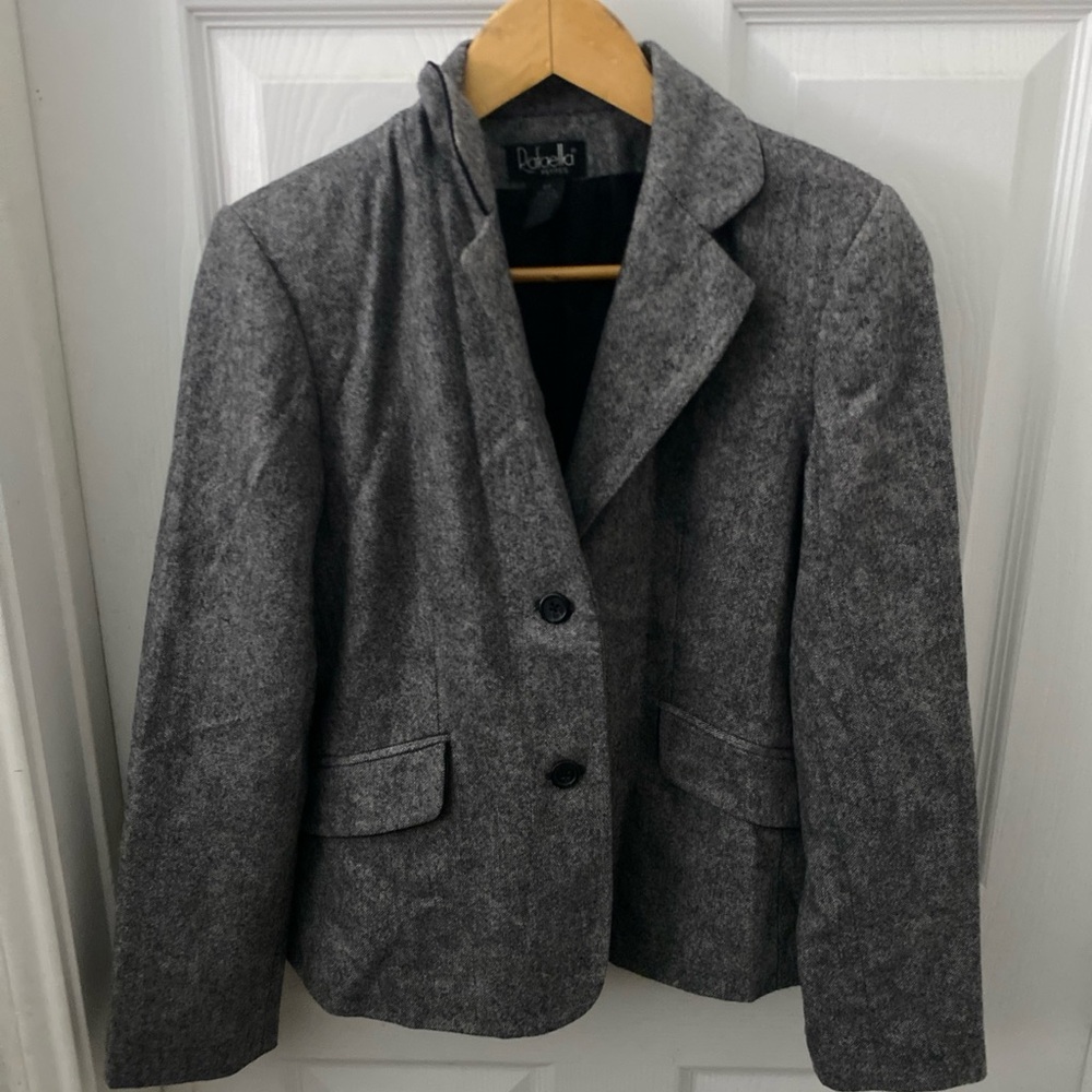 Rafaella Petite Gray Women Novelty Tweed Wool Blazer Size 10P NWT